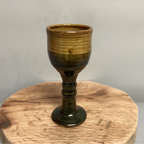 Beautiful Ceramic Crafted Goblet in deep greens & deep yellows - Very Nice - Picture 4 of 11